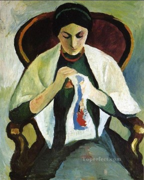  Artists Painting - Woman Embroidering in an Armchair Portrait of the Artists Wife Expressionist